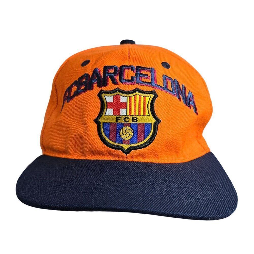 FC Barcelona Orange & Navy Baseball Cap With Embroidered Logo One Size Fits All